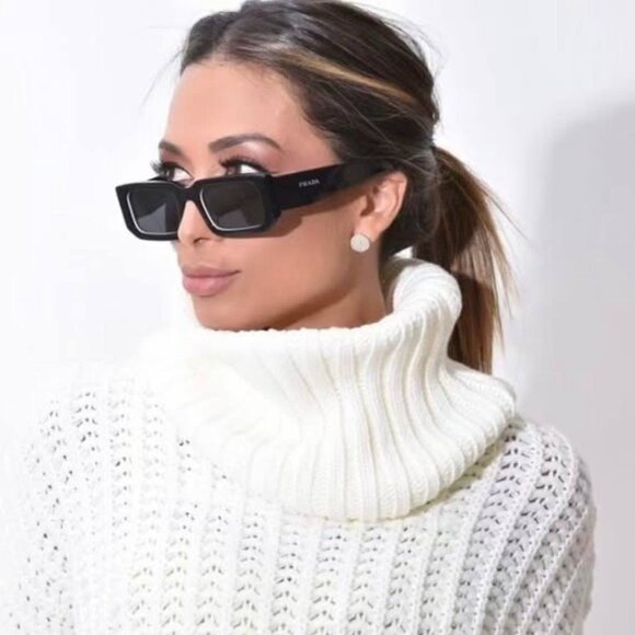 Prada PR06YSF 09Q5S0 Rectangle Sunglasses - Black & White/Grey - Picture 8 of 12